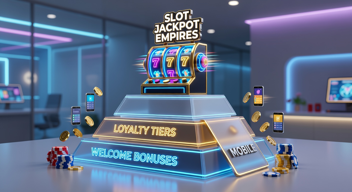 Layered loyalty tier pyramid glowing with free spin icons at the base, rising to jackpot crowns at the top, flanked by mobile payment gateways and bonus multipliers