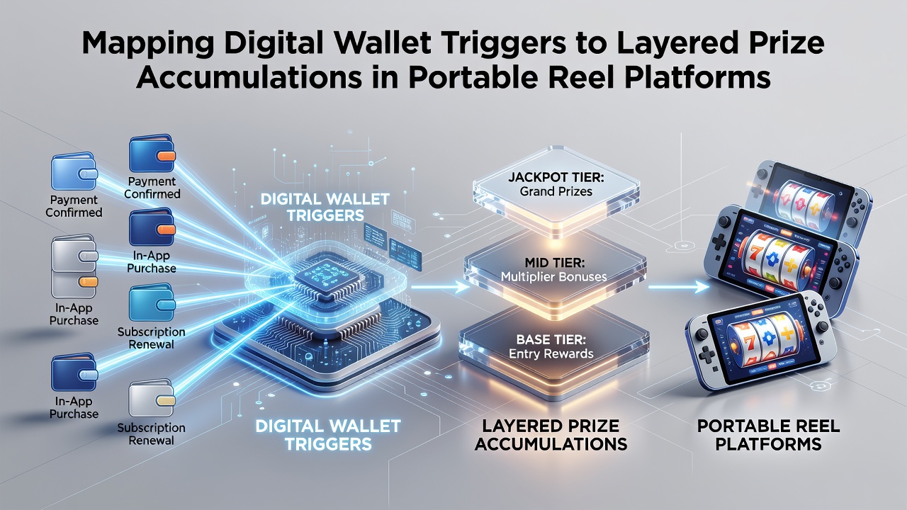 Digital wallet interface connected to mobile slot game showing layered prize indicators