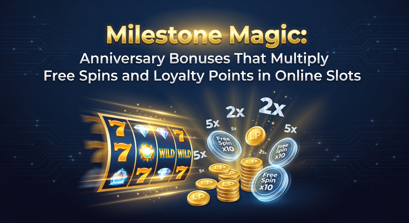 Player dashboard highlighting anniversary multiplier notifications for free spins and loyalty points on a sleek mobile slot interface
