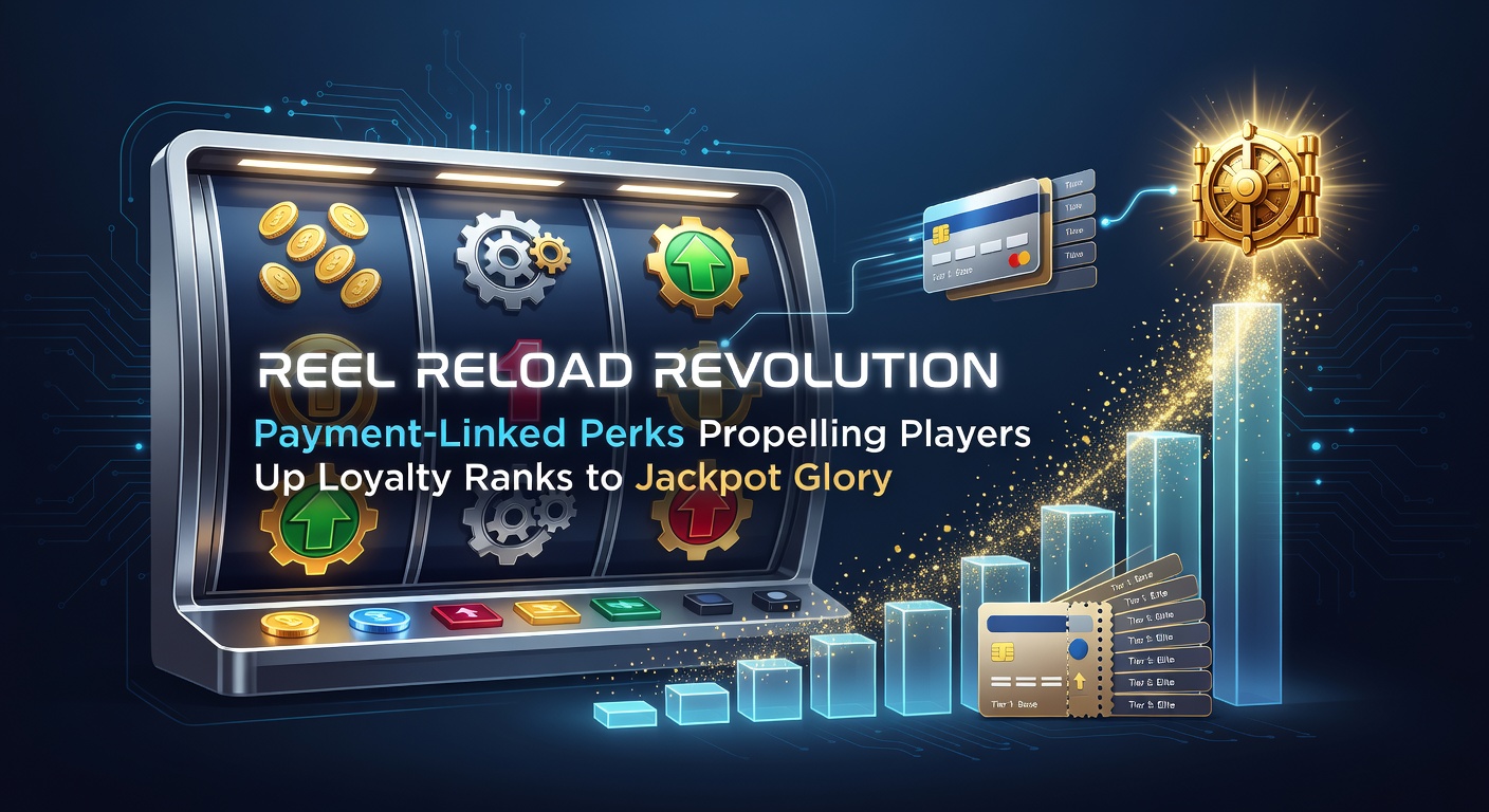 Vibrant slot machine reels spinning with glowing loyalty badges and jackpot symbols overlayed, illustrating payment perks in action