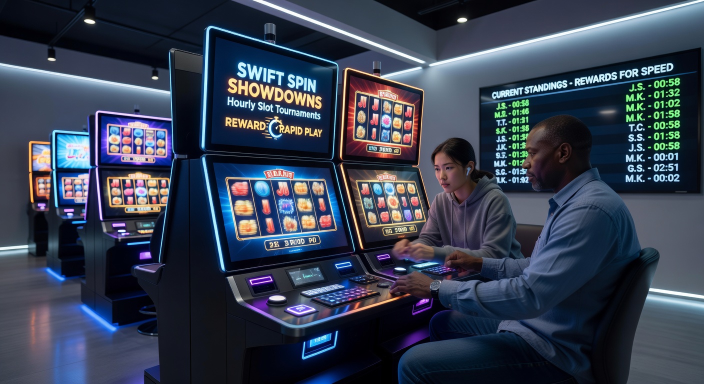 Close-up of a mobile app interface during a swift spin showdown, with spinning reels, ticking timer, and rising leaderboard scores