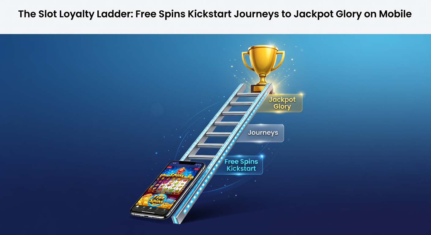 Vibrant mobile slot screen showing loyalty ladder tiers with free spins icons cascading toward a glowing jackpot symbol